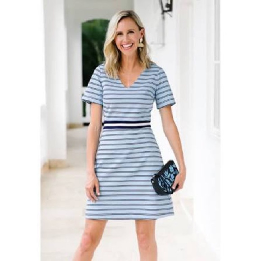 Draper James Striped V Neck shift dress size S